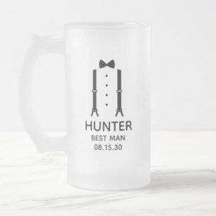 Caneca De Cerveja Vidro Jateado Laço Preto para o Padrinho