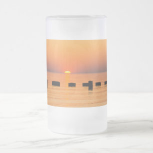 Caneca De Cerveja Vidro Jateado Laranja Lago Sunrise Fosco Mug