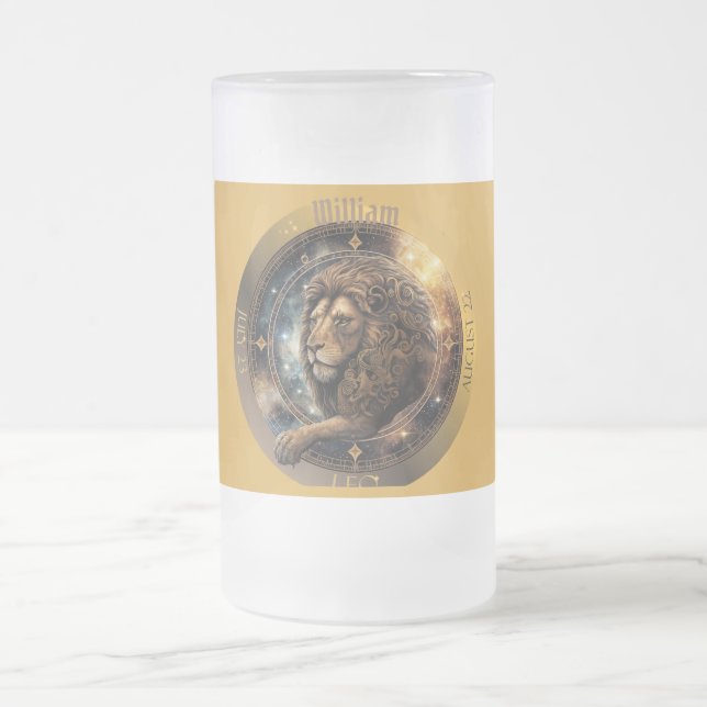 Caneca De Cerveja Vidro Jateado Leo Zodiac Personalizável (Centro)