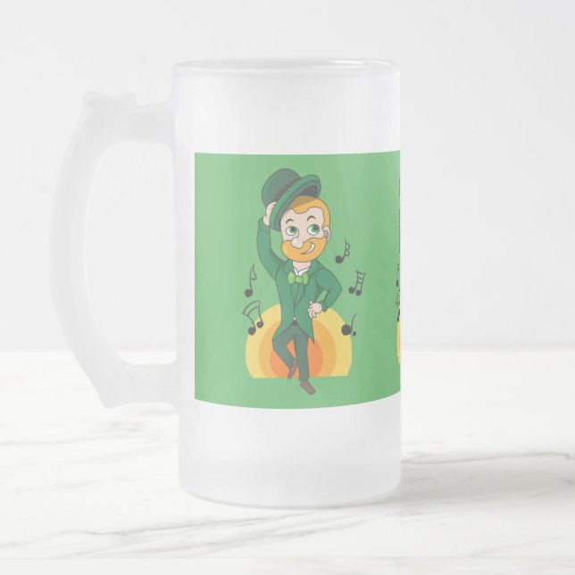 Caneca De Cerveja Vidro Jateado Leprechaun dançante, Rua. (Esquerda)