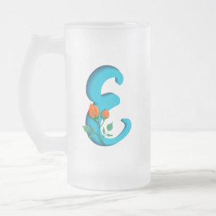 Caneca De Cerveja Vidro Jateado Letra maiúscula E monograma floral