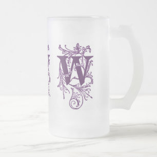 Caneca De Cerveja Vidro Jateado Letra púrpura 'W' embrulhada em videiras - Mug