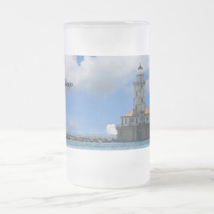 Caneca De Cerveja Vidro Jateado Lighthouse de Chicago Fosco Painterly Mug