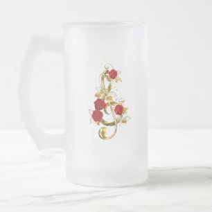 Caneca De Cerveja Vidro Jateado Limpeza de ouro com Flores Rosa