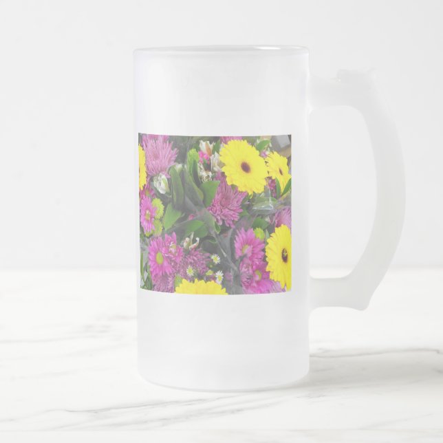 Caneca De Cerveja Vidro Jateado lindas flores coloridas (Direita)