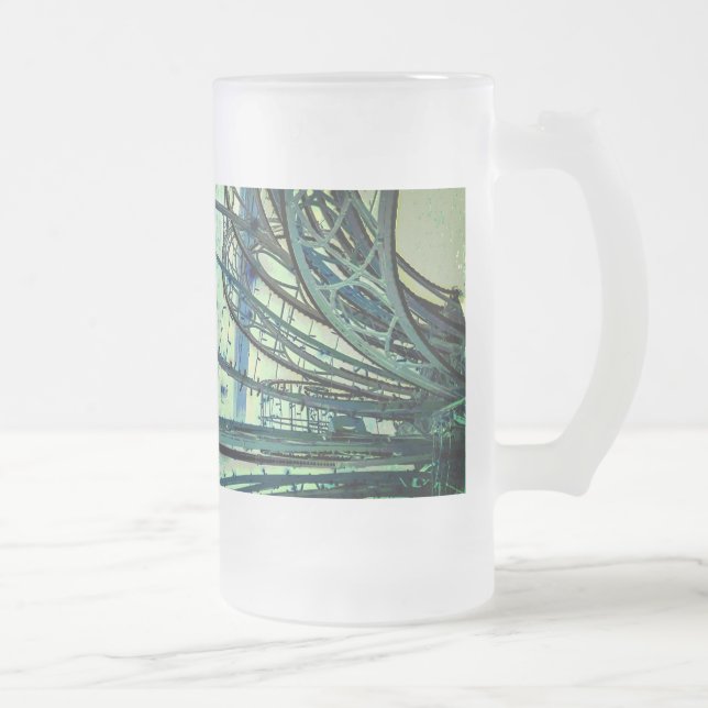 Caneca De Cerveja Vidro Jateado Linhas azuis (Direita)