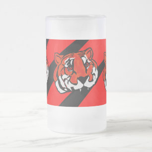 CANECA DE CERVEJA VIDRO JATEADO LISTRAS LARANJA E PRETO