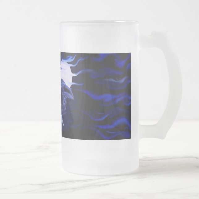 Caneca De Cerveja Vidro Jateado Lobo e Raven com lua de cheio (Direita)