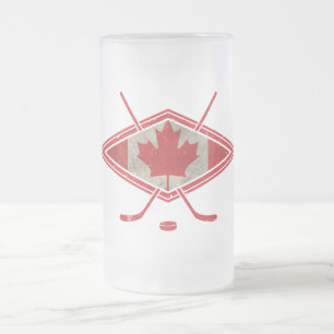 Caneca De Cerveja Vidro Jateado Logotipo canadense de bandeira de hóquei