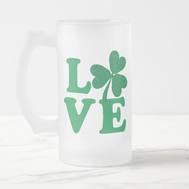 Caneca De Cerveja Vidro Jateado Love-Shamrock (Esquerda)