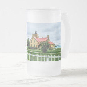 Caneca De Cerveja Vidro Jateado Luz e ponte Mackinac