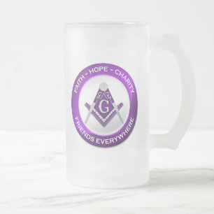 Caneca De Cerveja Vidro Jateado Maçã Fosco Maçônica Roxa