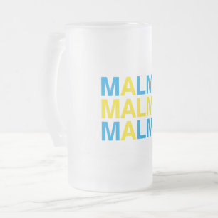 Caneca De Cerveja Vidro Jateado MALMO Bandeira Sueca