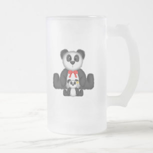 Caneca De Cerveja Vidro Jateado Mamã e bebê da panda