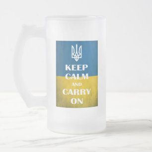 Caneca De Cerveja Vidro Jateado Mantenha a calma e o carregar no tridente de emble