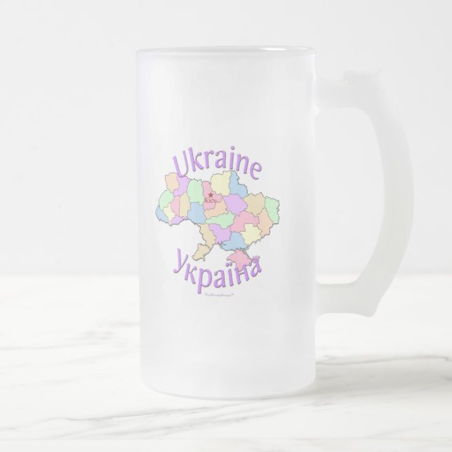 Caneca De Cerveja Vidro Jateado Mapa de Ucrânia (Direita)