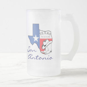 Caneca De Cerveja Vidro Jateado Mapa do Estado de San Antonio Texas, Star, Boots,