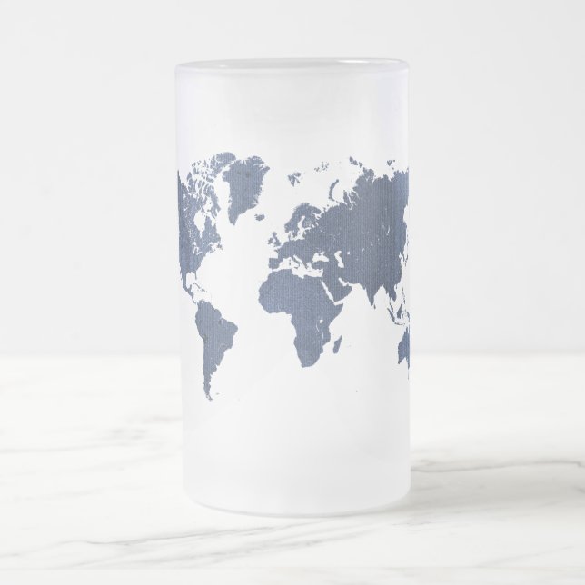 Caneca De Cerveja Vidro Jateado Mapa do mundo azul da pintura de pulverizador (Centro)