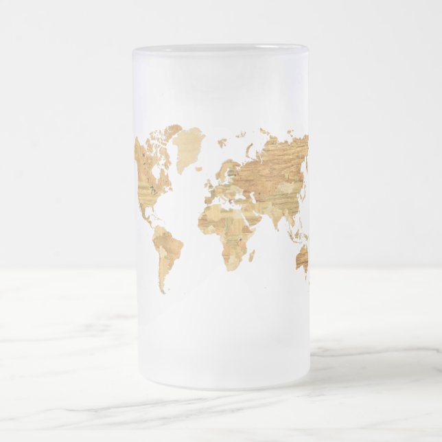 Caneca De Cerveja Vidro Jateado Mapa do mundo de madeira (Centro)