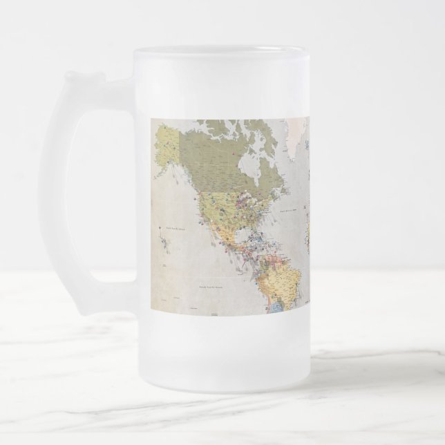 Caneca De Cerveja Vidro Jateado mapa mundial (Esquerda)