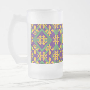 Caneca De Cerveja Vidro Jateado Mardi Gras Fleur de lis
