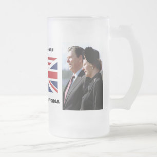Caneca De Cerveja Vidro Jateado Margaret Thatcher & Ronald Reagan