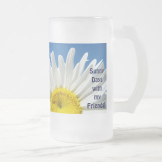 Caneca De Cerveja Vidro Jateado Margaridas Dias Ensolarados com Meus Amigos! Canec