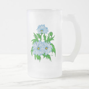 Caneca De Cerveja Vidro Jateado Margaridas flores