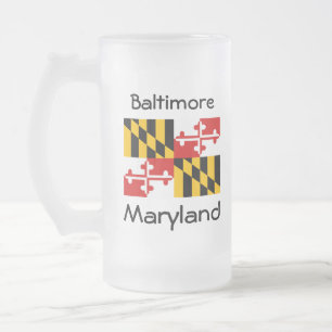 Caneca De Cerveja Vidro Jateado Maryland Flag Map City Mug
