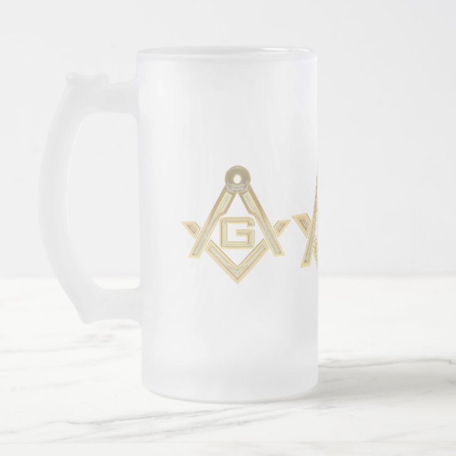 Caneca De Cerveja Vidro Jateado Masonic Ouro Rush (Esquerda)