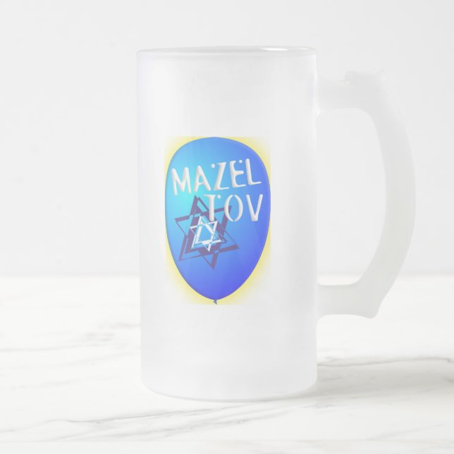 Caneca De Cerveja Vidro Jateado Mazal Tov (Direita)