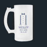 Caneca De Cerveja Vidro Jateado Melhor Arco Azul<br><div class="desc">Esta caneca de cerveja fosco de 16 oz é excelente para o melhor homem. Se toda a sua festa de casamento vestir trajes a este design com suspensórios e uma gravata arco a azul seria perfeita. Casual, porém formal. Seria excelente para um fim de semana solteiro ou despedida de solteiro....</div>