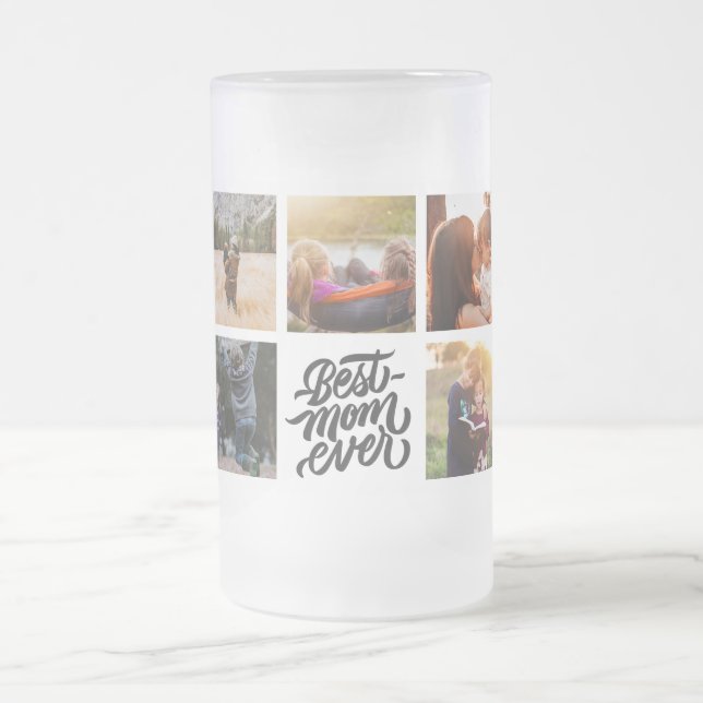 Caneca De Cerveja Vidro Jateado Melhor Colagem de Fotos Personalizada da Mãe (Centro)
