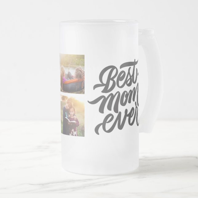 Caneca De Cerveja Vidro Jateado Melhor Mãe já Personalizada 6 Colagem de Fotos (Frente Esquerda)