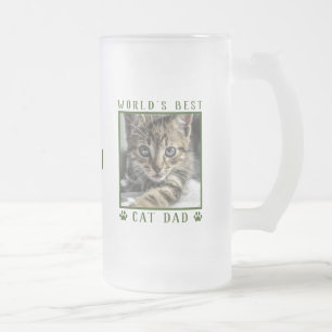 Caneca De Cerveja Vidro Jateado Melhor Pai de Gato do Mundo - Imprime o Nome Foto