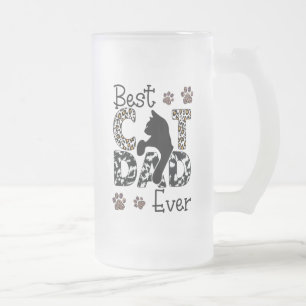Caneca De Cerveja Vidro Jateado Melhor Pai De Gato, Leopardo Pai De Gato, Presente