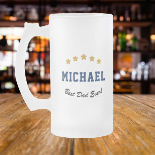 Caneca De Cerveja Vidro Jateado Melhor Pai Já Personalizado Texto Estrelas Dourada