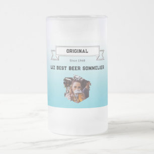Caneca De Cerveja Vidro Jateado Melhor Sommelier de Cerveja Lean Azul Branco Gradi