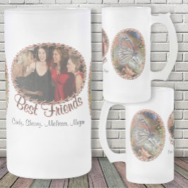 Caneca De Cerveja Vidro Jateado Melhores Amigas Borboleta Flores