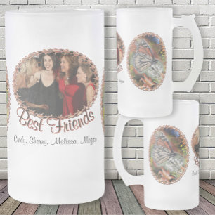 Caneca De Cerveja Vidro Jateado Melhores Amigas Borboleta Flores