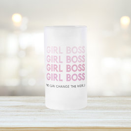 Caneca De Cerveja Vidro Jateado Menina Rosa Moderna Chefe Melhor Presente