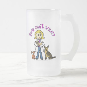 Caneca De Cerveja Vidro Jateado Menina Veterinária Loira