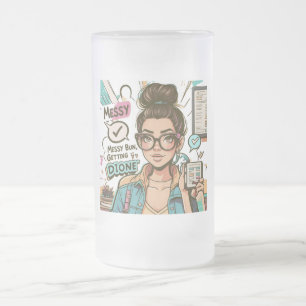Caneca De Cerveja Vidro Jateado Mensagem Bun, Fazer Coisas - Cartoon Chefe Babe