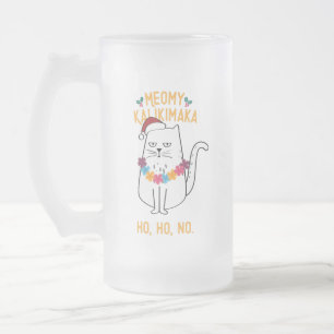 Caneca De Cerveja Vidro Jateado Meowy Kalikimaka - Feliz Natal para Gatos