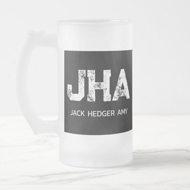 CANECA DE CERVEJA VIDRO JATEADO MINIMALIST WHITE THREE LETTER MONOGRAM NAME BLACK (Esquerda)