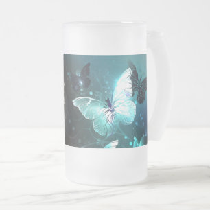 Caneca De Cerveja Vidro Jateado Mint Night Butterflies
