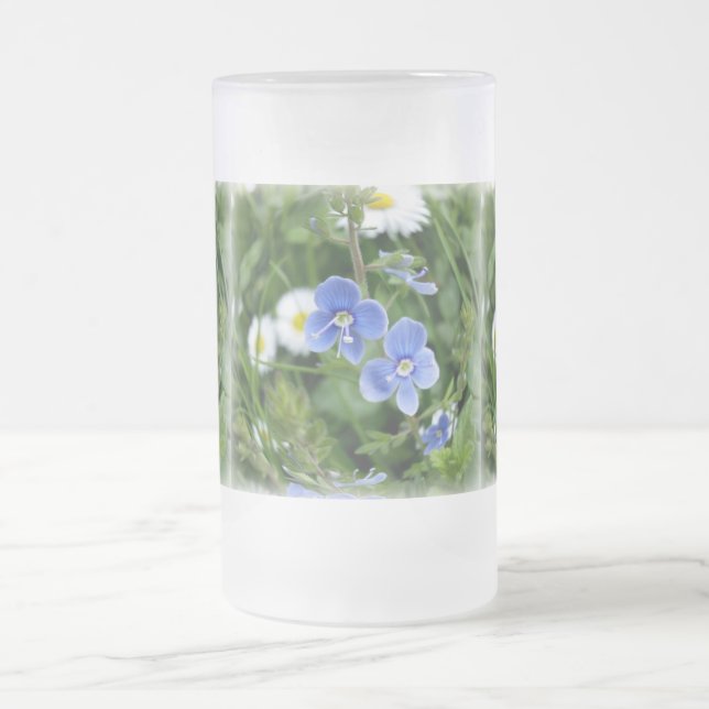 Caneca De Cerveja Vidro Jateado minúsculas flores azuis (Centro)