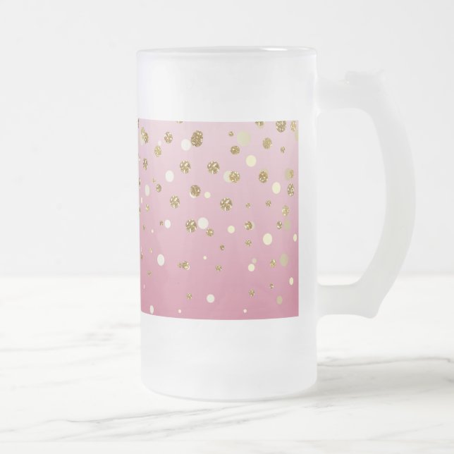 Caneca De Cerveja Vidro Jateado Modern Girly gold glitter confetti Pink Gradient (Direita)