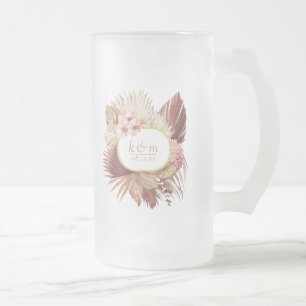Caneca De Cerveja Vidro Jateado Moldura Floral de Casamento Boho Oasis ID959