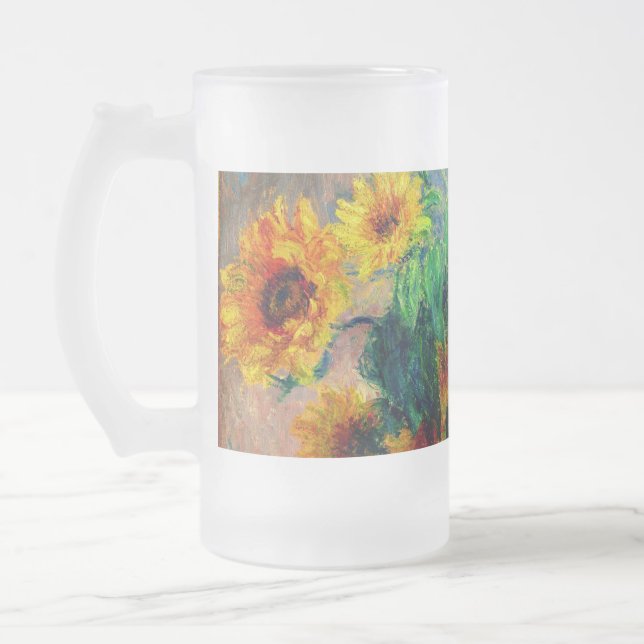 Caneca De Cerveja Vidro Jateado Monet Sunflower (Esquerda)